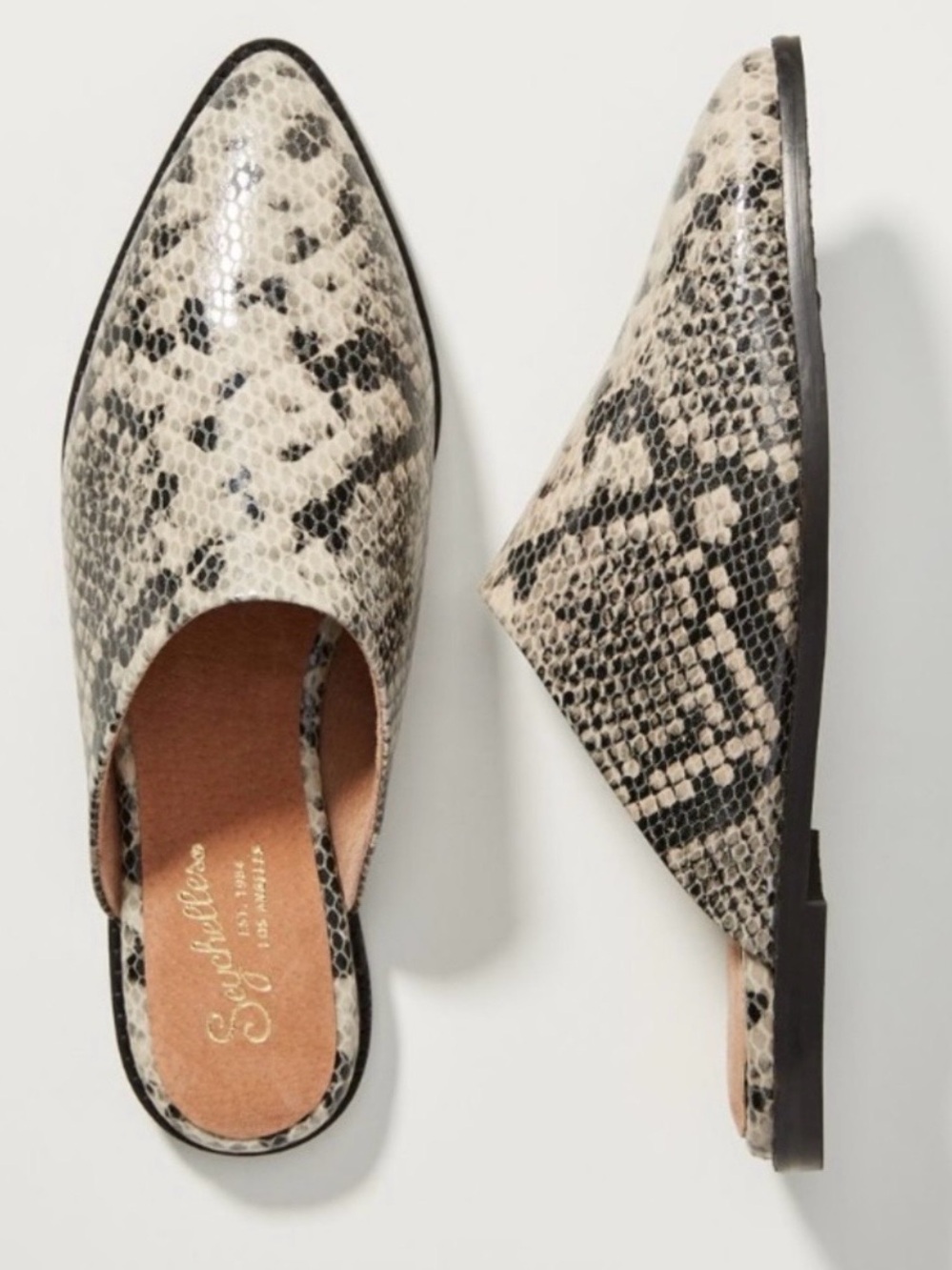 Seychelles Women's Snake Print Pointed Mule - Black & Cream, 8.5